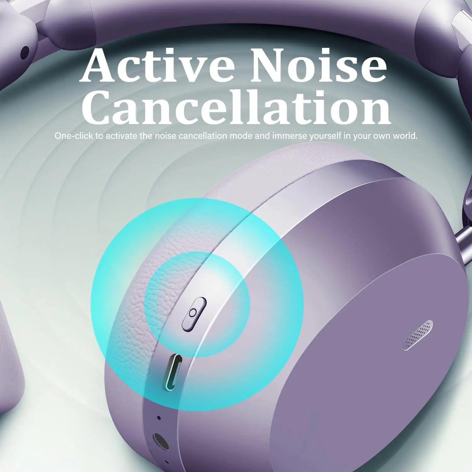 Active Noise Cancelling Wireless Over-Ear Headphones, 48H Playtime Purple