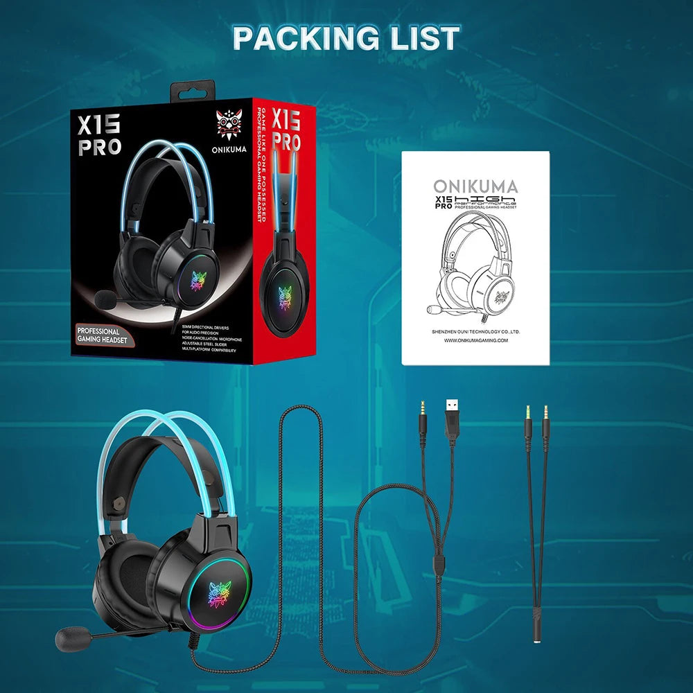 ONIKUMA Gaming Headset Plug and Play Colorful RGB Lights Noise Cancelling