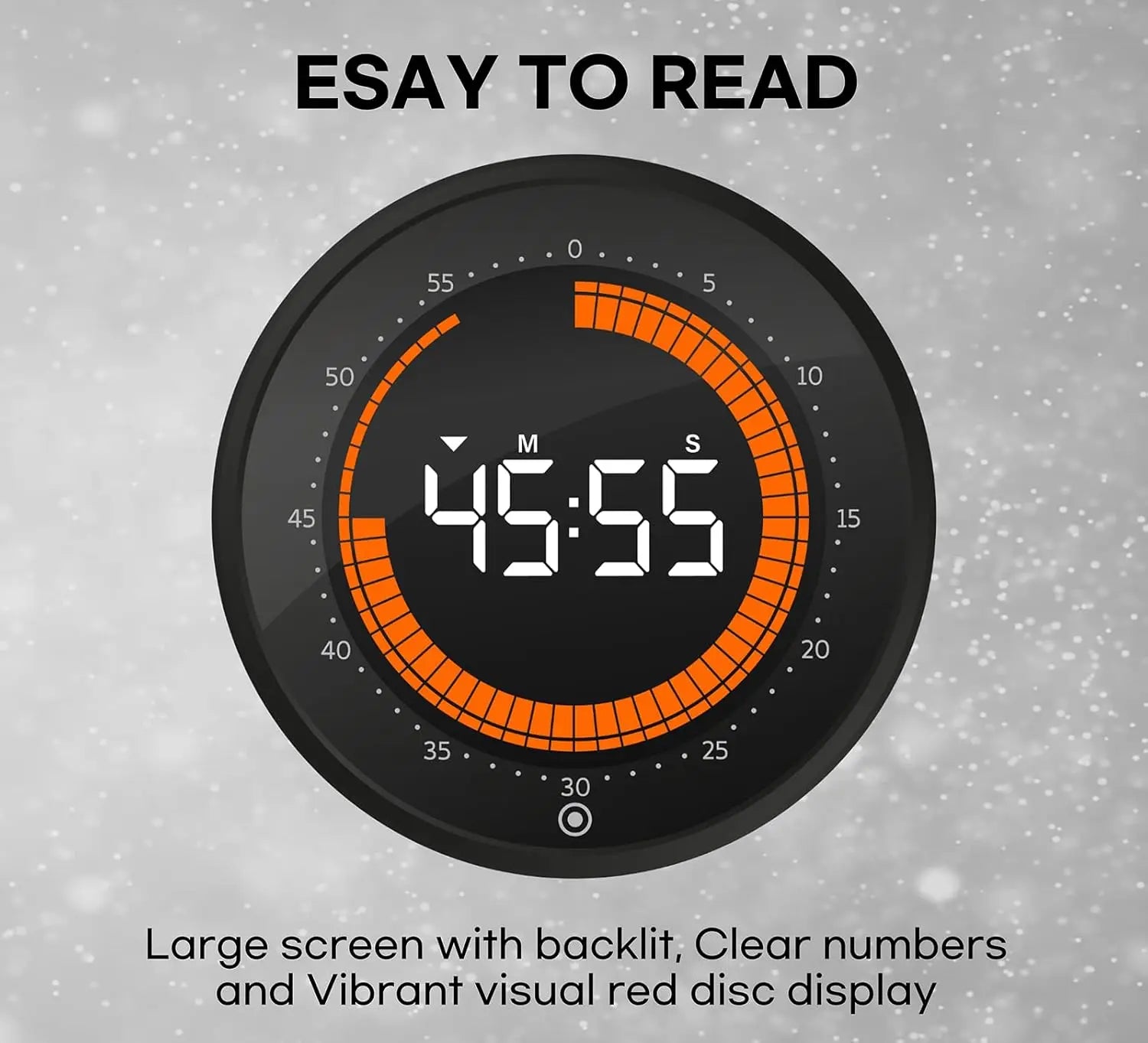 60-Minute Digital Timer with Visual Disc - Large LED Screen, Magnetic & Silent