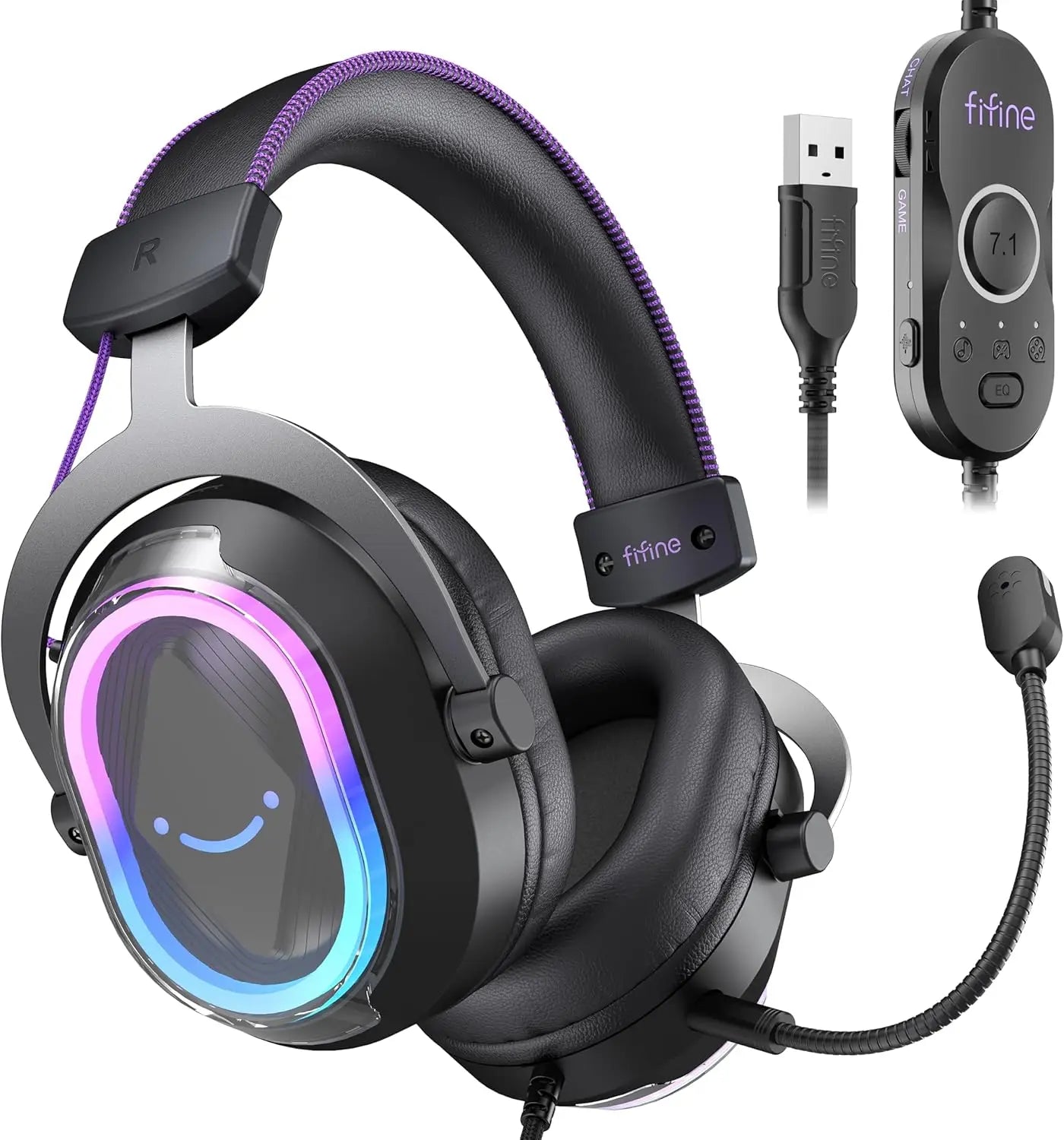 USB Gaming Headset with 7.1 Surround Sound, RGB Lights, Noise-Canceling