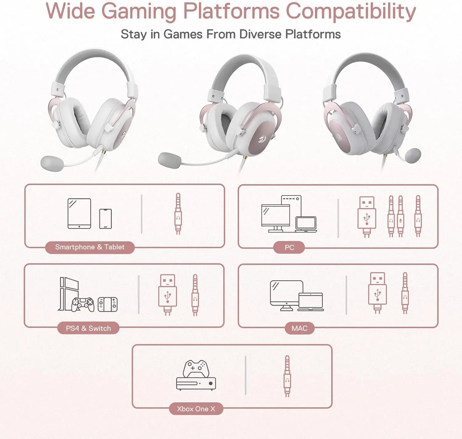 Redragon H510 Zeus White Wired Gaming Headset - 7.1 Surround Sound Memory